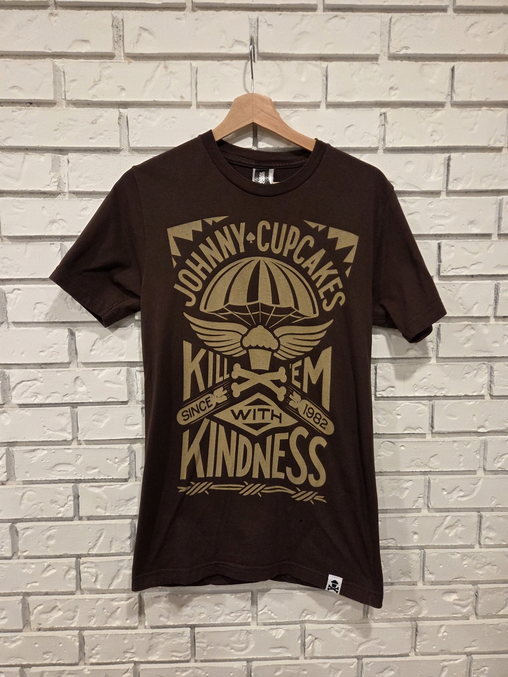 Johnny Cupcakes Brown Tee with Gold Graphic - Kill 'Em With Kindness